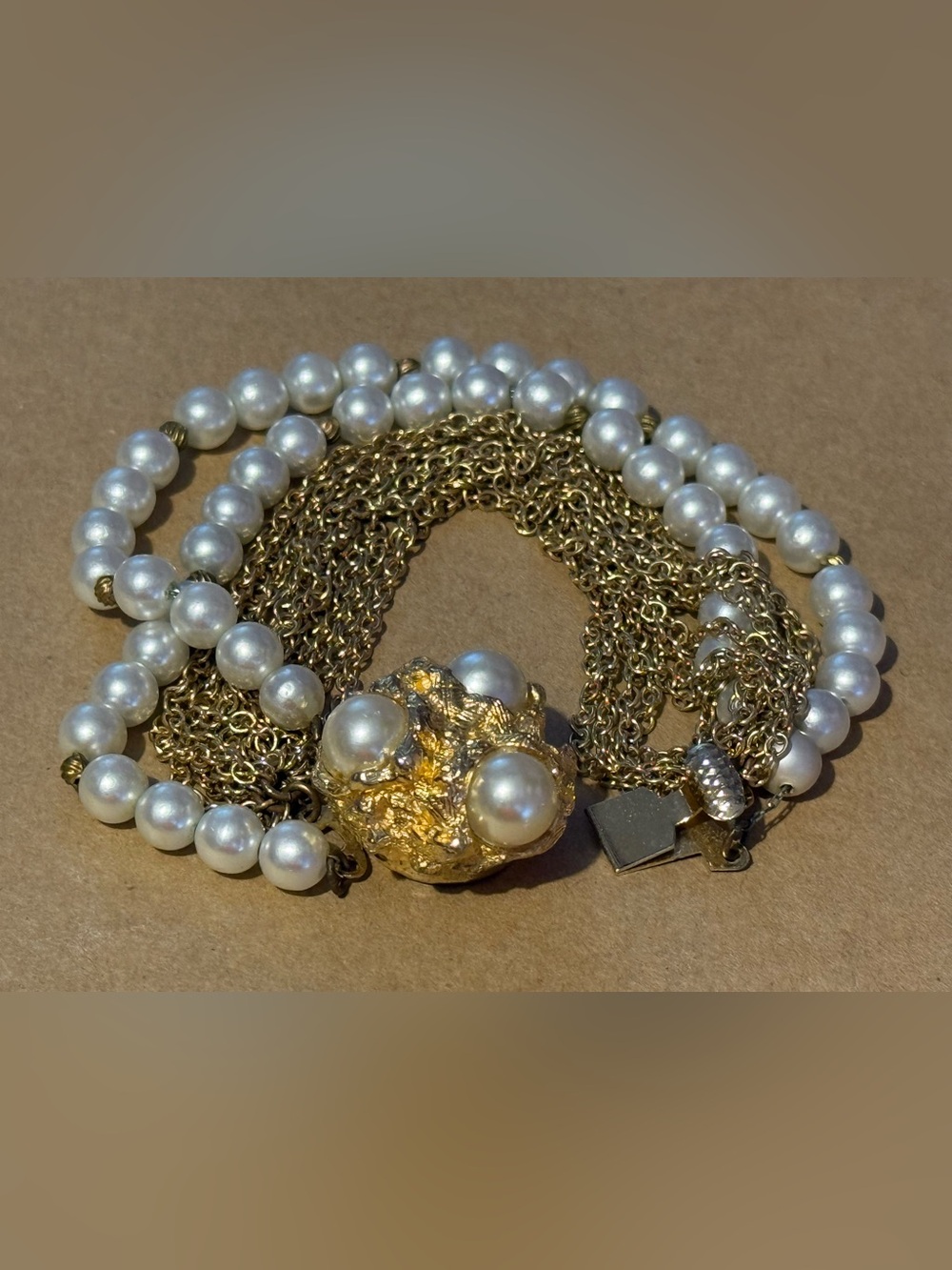 VintageGold and Pearl Multi-Strand Statement Bracelet